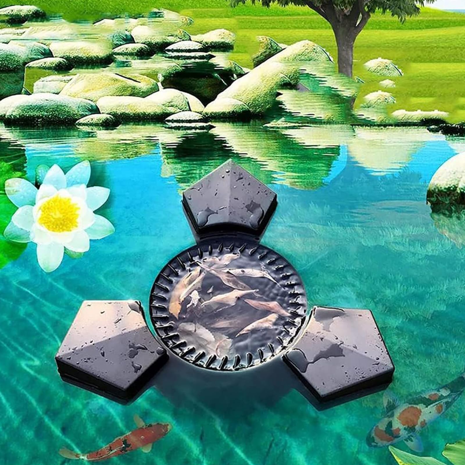 Skimmer Galleggiante per Laghetto, Skimmer Automatico di Superficie con Cestello per Foglie E Aeratore, Pulitore Aspirante per Laghetti da Giardino Piscine E Vasche per Pesci Fino A 10–15m³ 43W