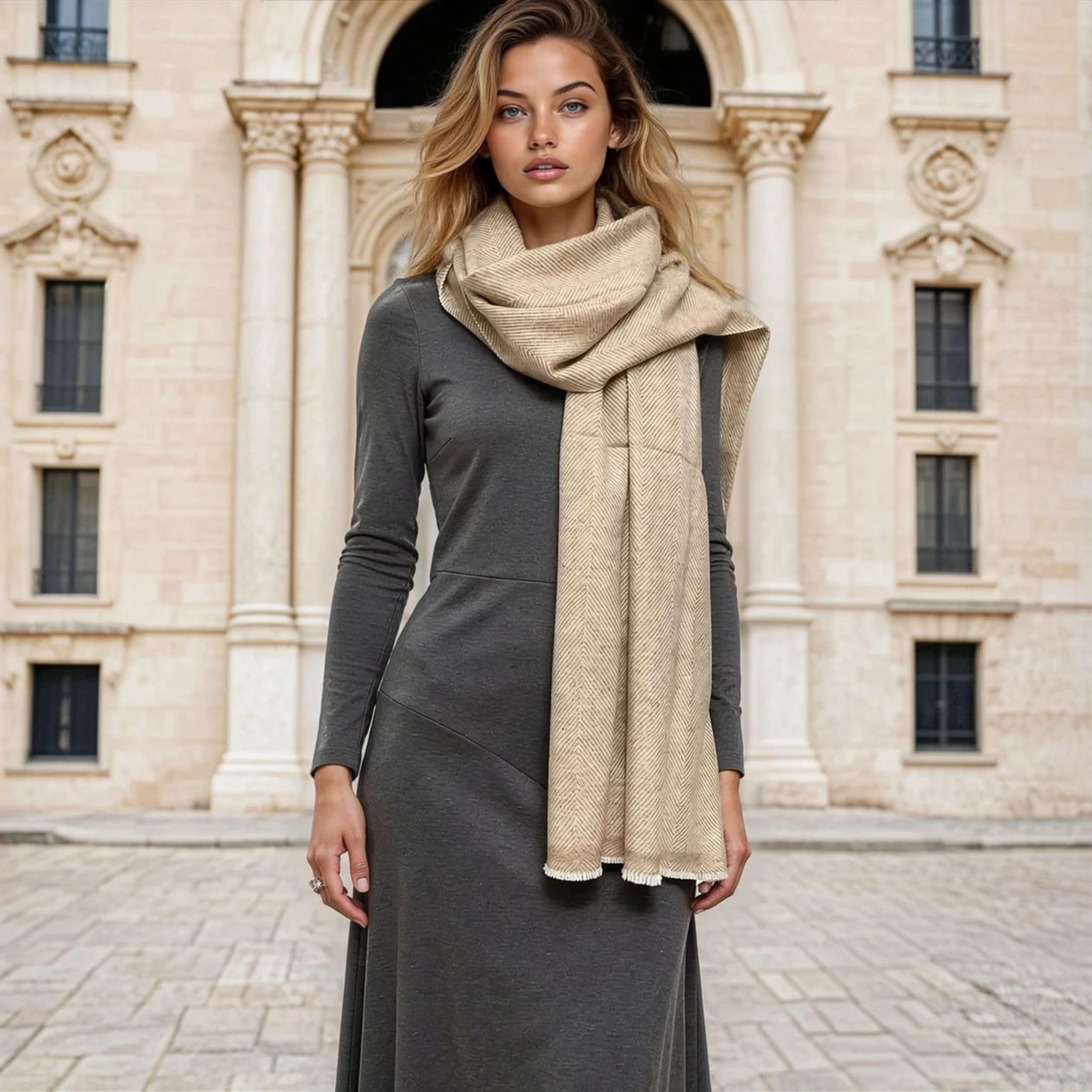Sciarpa Misto Cashmere Donna Invernale Artigianale MADE IN NEPAL - Scialle Coprispalle Donna Elegante in Cachemire, Lana e Viscosa