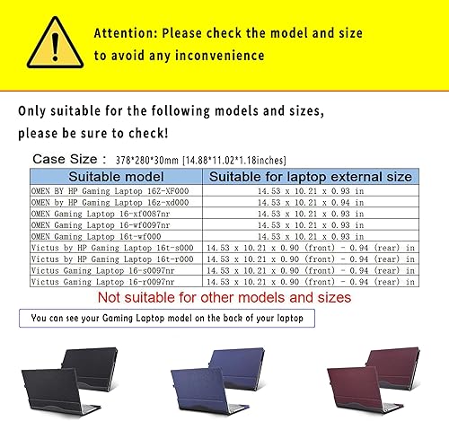 Miniatura 2 de Funda para laptop HP OMEN Gaming de 16.1 pulgadas, 16z-xdxf 16-xfwf 16t-wf y Victus 16-sr 16t-sr 16-d, funda protectora de piel sintética