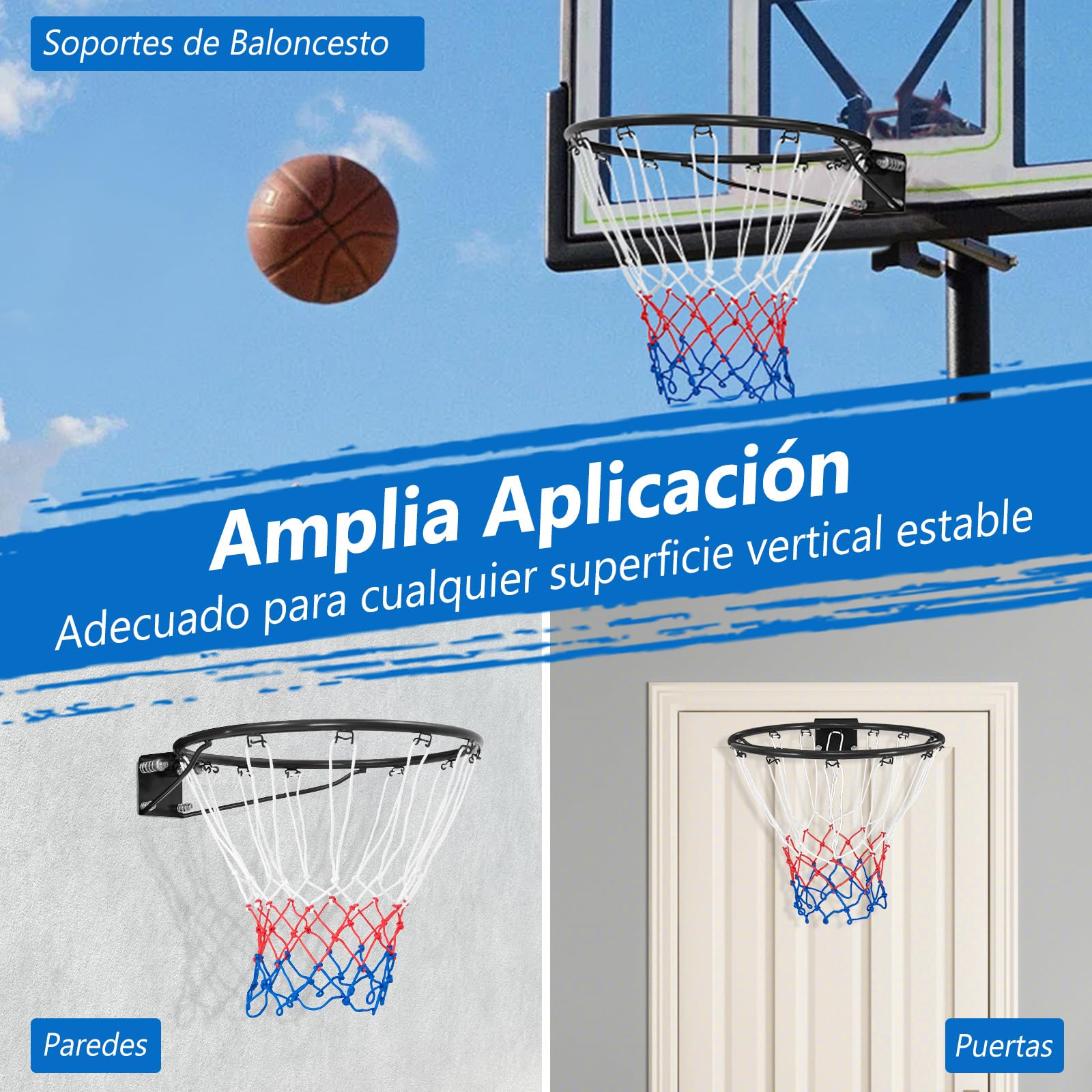 COSTWAY Canasta de Baloncesto Pared Ø 38,5/45 cm, Aro Baloncesto Exterior Interior en la Puerta/Pared con Red, Marco de Acero