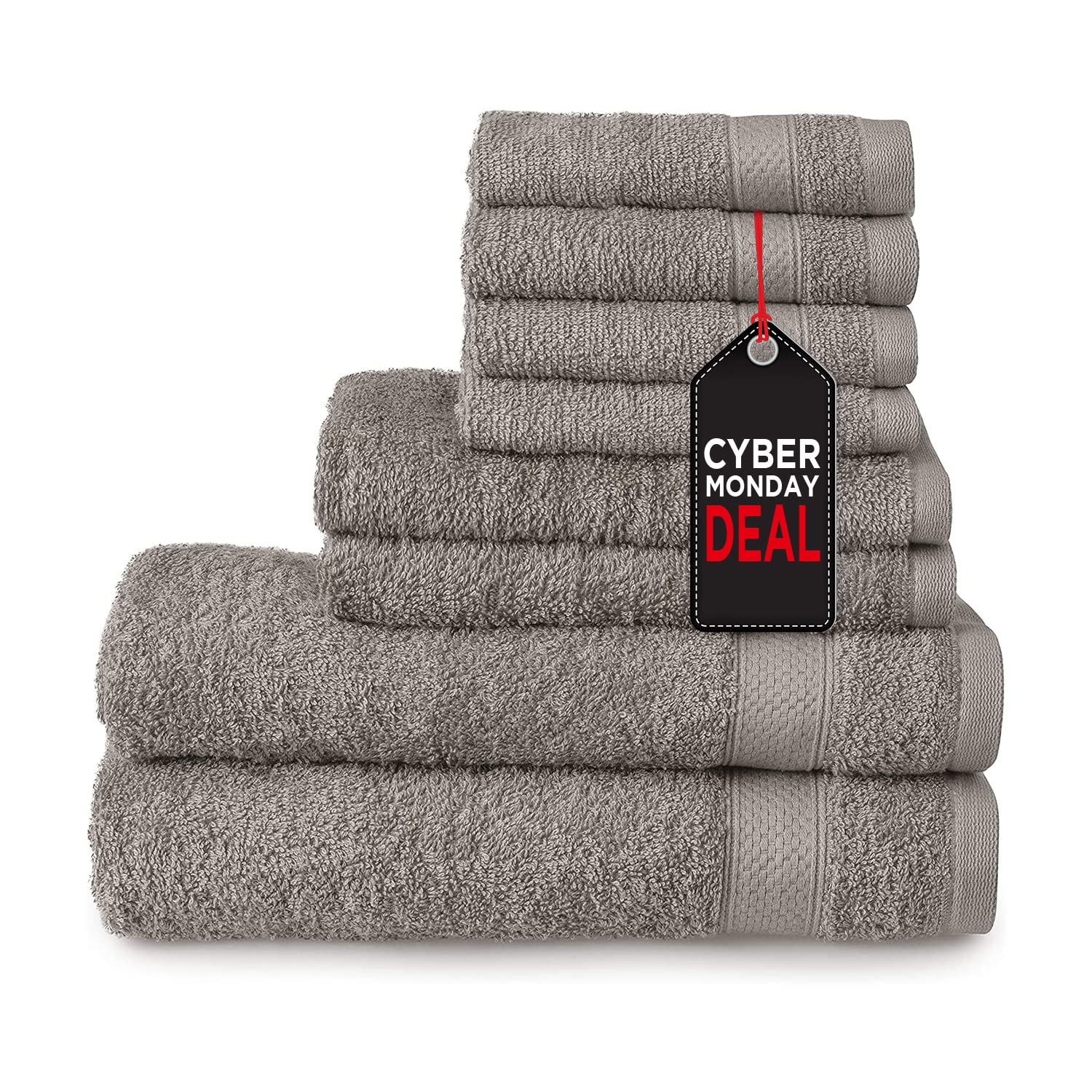 WelhomeBasic 100% Cotton Towel (Flax Brown) - 8 Piece Set - Quick Dry - Absorbent - Soft - 434 GSM - Machine Washable - 2 Bath - 2 Hand - 4 Wash Towels