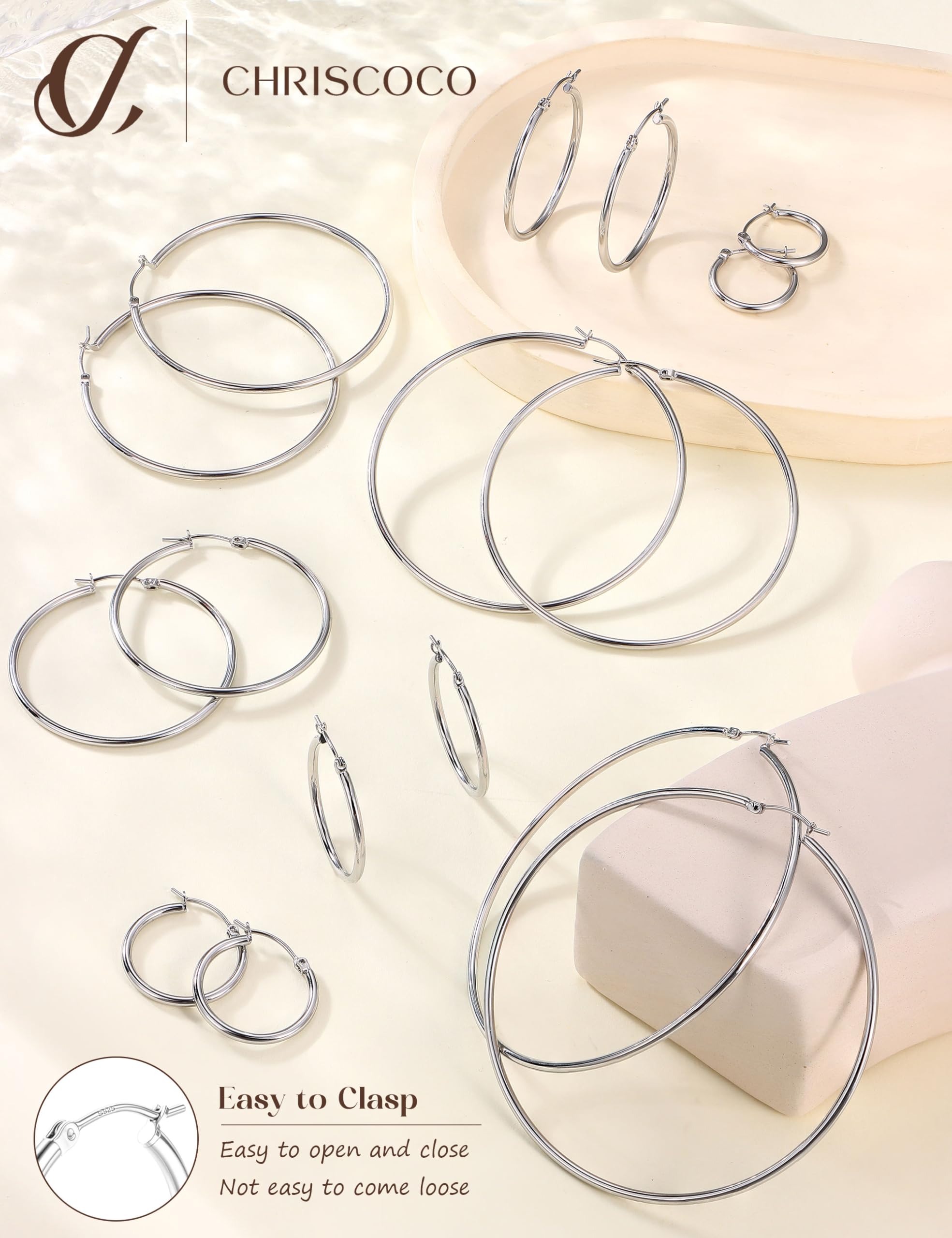 Creolen aus Sterlingsilber für Damen, 14 Karat vergoldet, Creolen, hypoallergen, große Creolen aus Silber, leicht, kleine Creolen, 15/20/25/30/40/50/60/70 mm