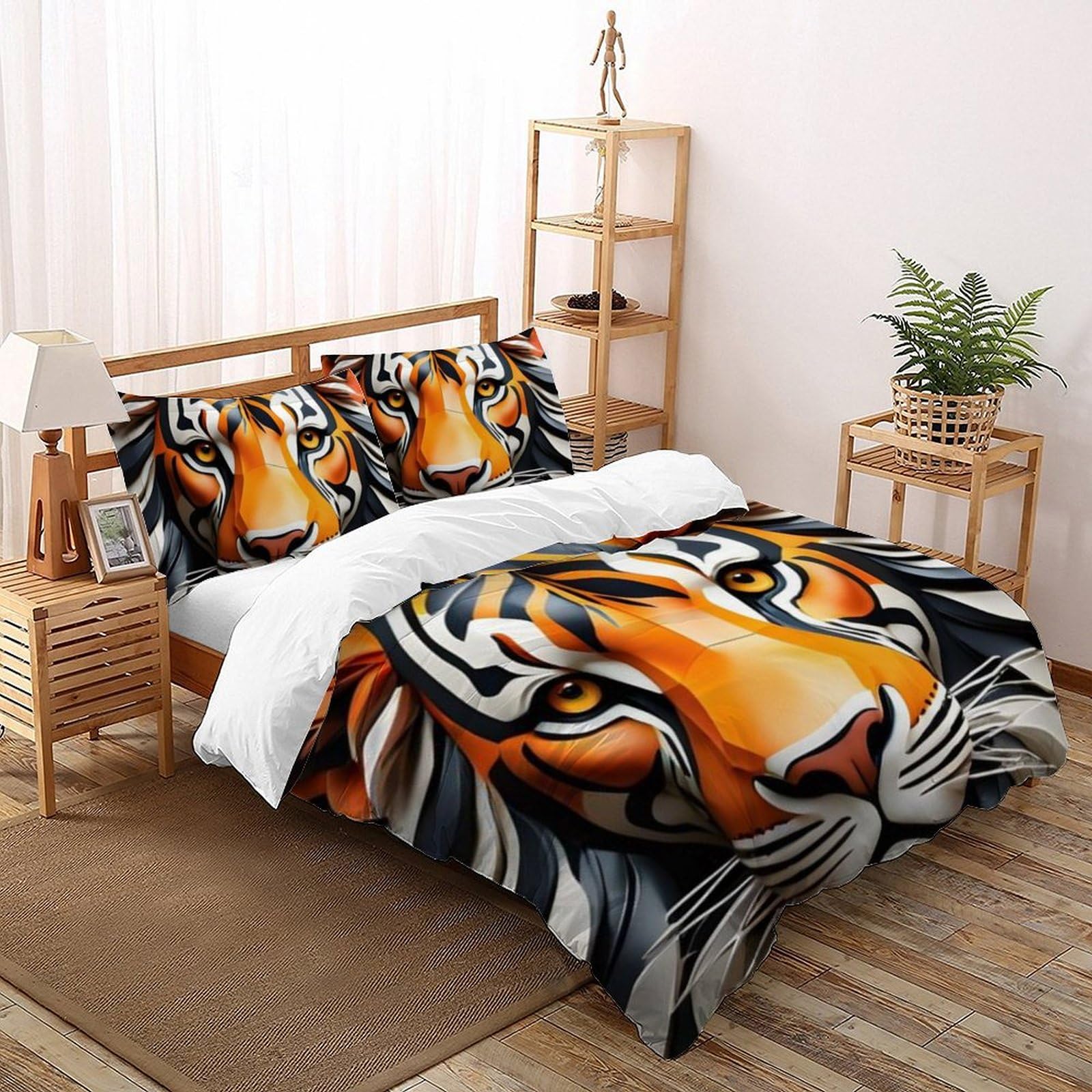 Housse de couette tigre 3D microfibre froissable avec fermeture éclair pratique pour enfant