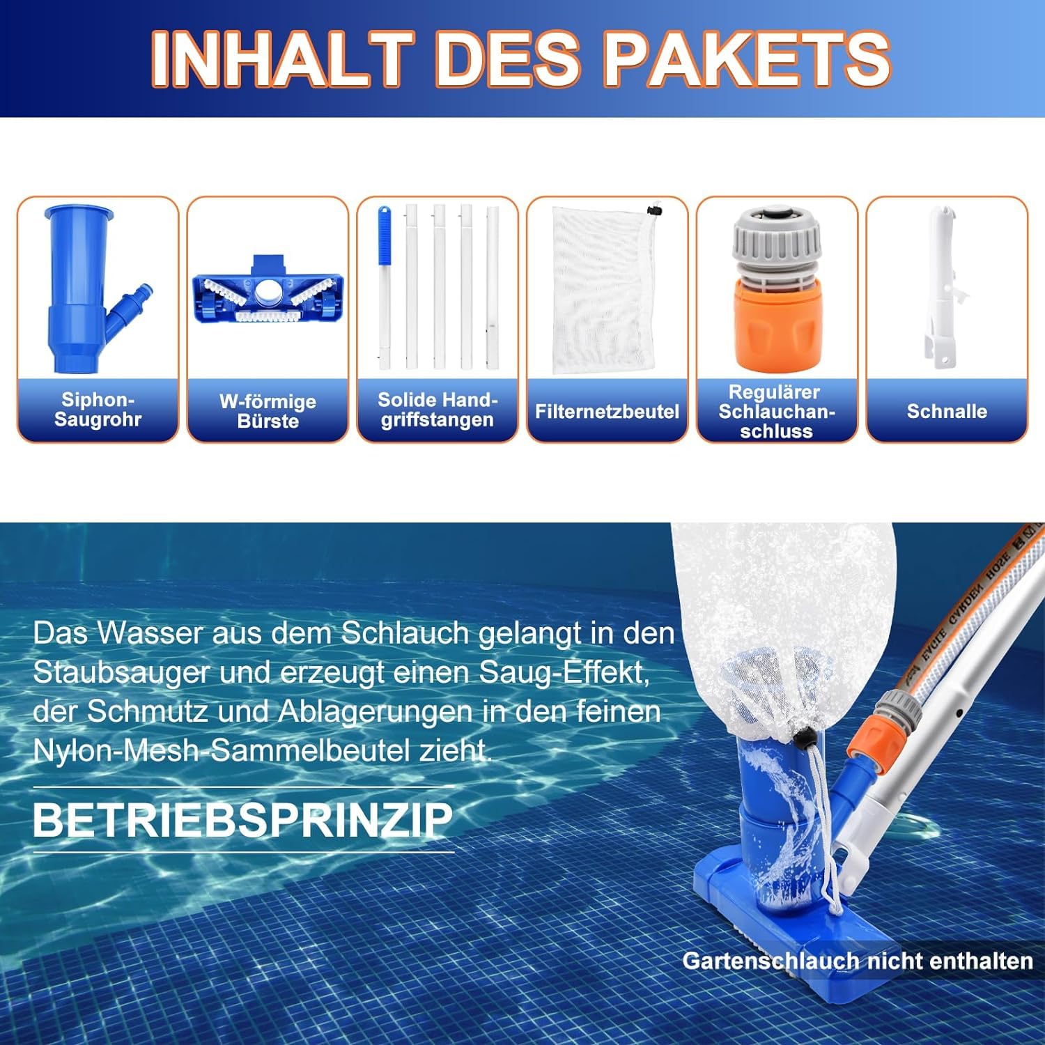 Aspirateur de Piscine Portable,Tête D'aspiration pour L'étang avec Sac à Feuilles pour Le Nettoyage par Aspiration du Fond de la Piscine Mini Nettoyeur pour Spa/Fontain