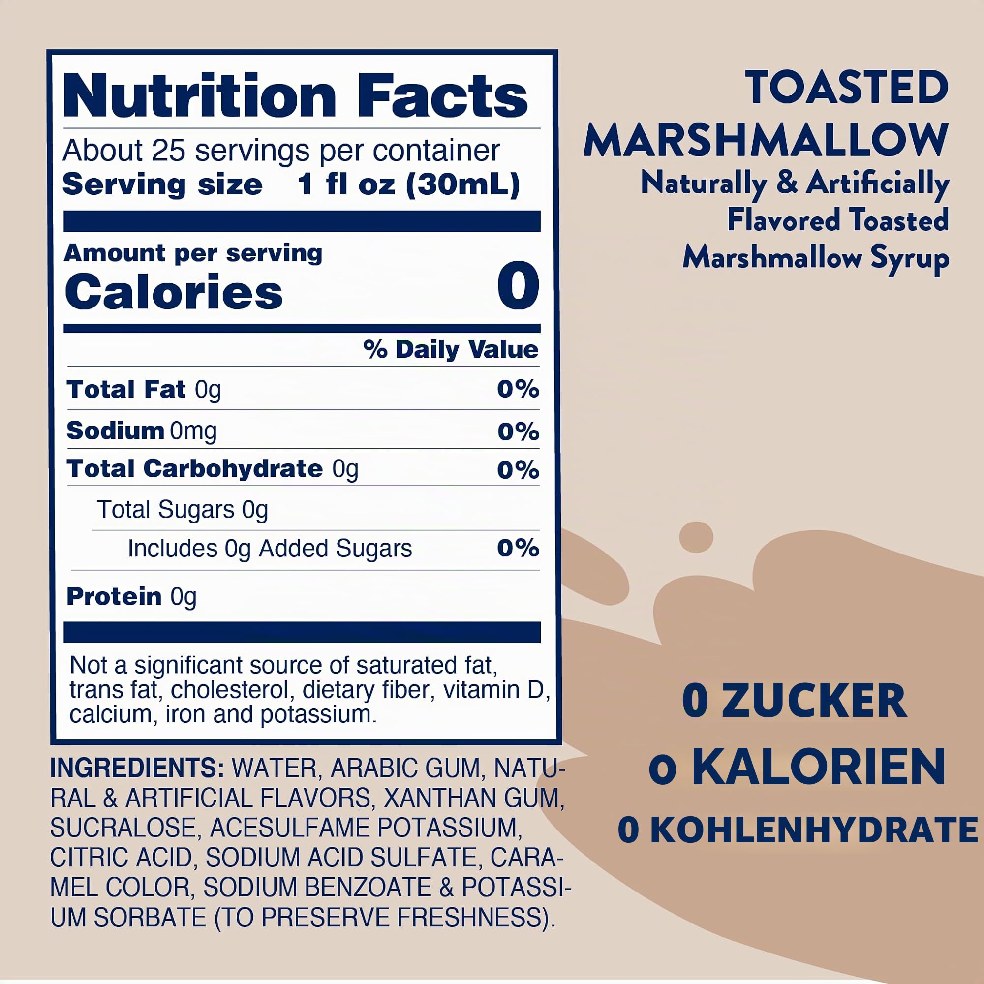 Jordan's Skinny Mixes Zuckerfreier Kaffeesirup, gerösteter Marshmallow-Kaffeearoma, kalorienfreie Getränkemischung, Latte, Backen, Protein-Shake oder Cocktail, Milch- und Glutenfrei, koscher, 70 ml