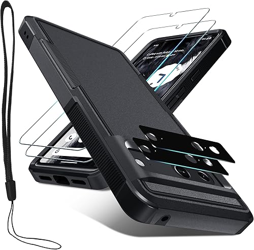 Janmitta Funda para Google Pixel 7 con protector de pantalla 2 unidades + protector de lente de cámara 2 paquetes, funda protectora de cuerpo