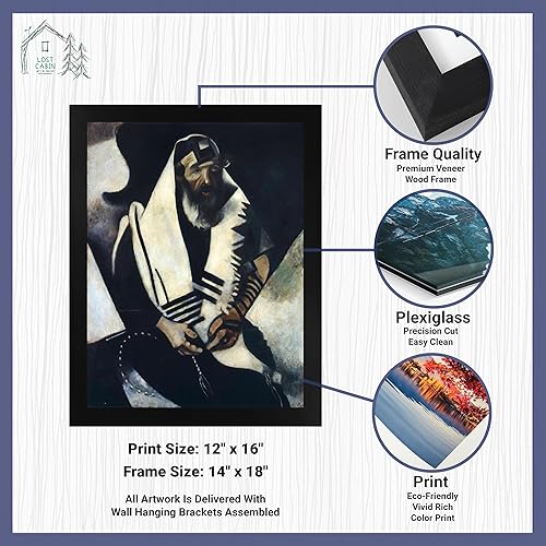 Miniatura 2 de Lost Cabin The Praying Jew 1914 de Marc Chagall  Impresión en marco plano negro  Reproducción de pinturas de obras de arte finas  Póster enmarcado