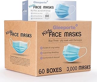 Gleeporte [3000 Kids Masks] Children's Size Single Use Disposable Kids Face Mask, Boys and Girls, Soft on Skin, Bulk Pack 3-Ply Masks | Facial Cover with Elastic Earloops For Childcare, School