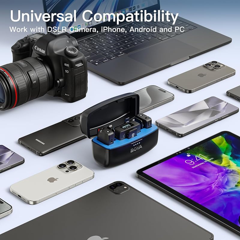 BOYA Wireless Lavalier mikrofon iPhone Android kamerához, 950 méter hatótáv, 10 órás akkumulátor - blue