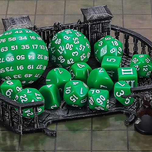 Miniatura 7 de CiaraQ juego de dados poliédricos DND (15 piezas) D4-D100 con bolsa de dados para juegos de mesa de rol de Calabozos y Dragones (verde y blanco)