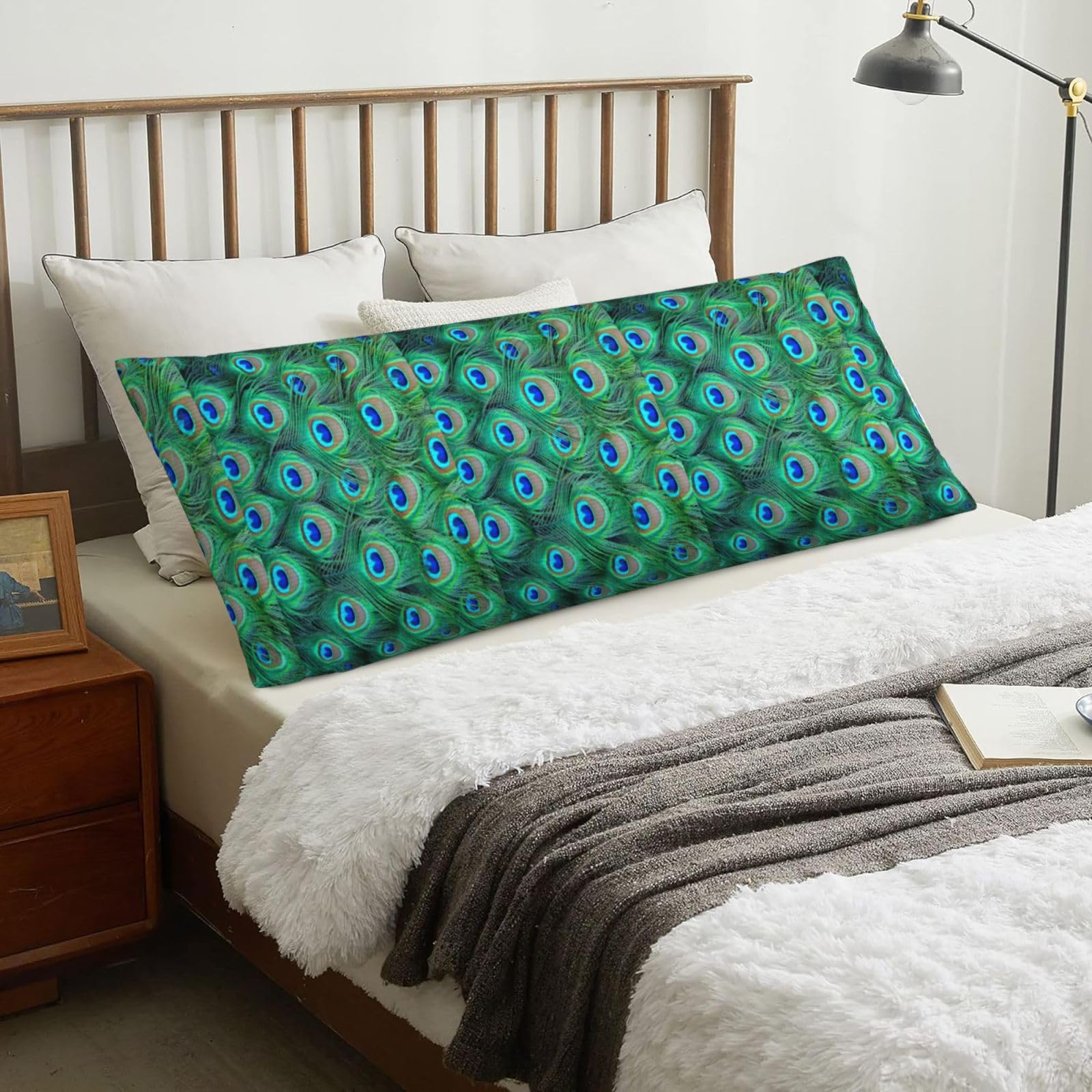 Adorable Green Peacock, Body Pillow Cover with Zipper,Long Body Pillowcase 20 x 60 in