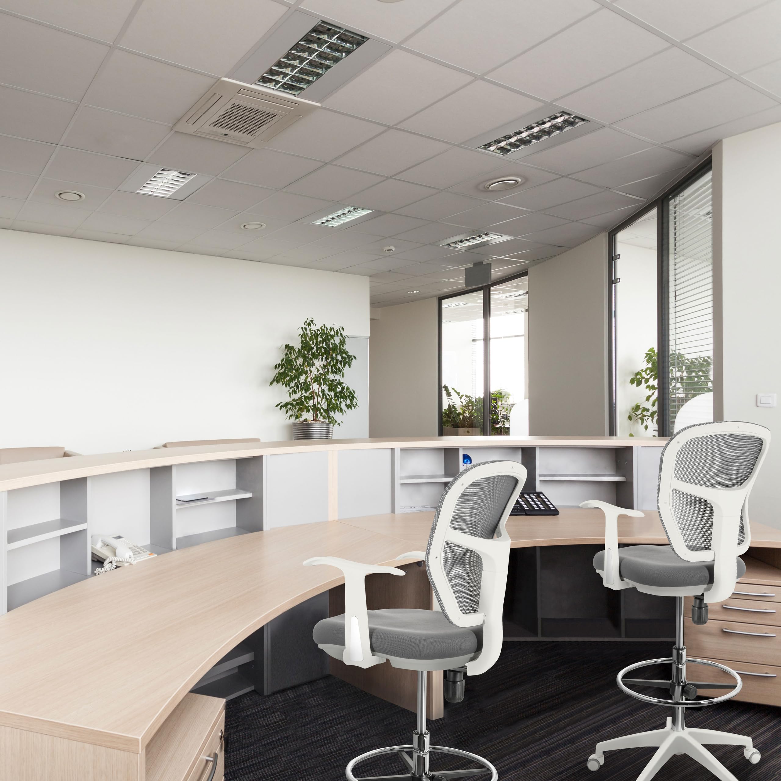 hjh OFFICE Silla de Trabajo Silla de Oficina Taburete Giratorio Top Work 108 Tela Malla Reposapiés Regulable en Altura Blanco