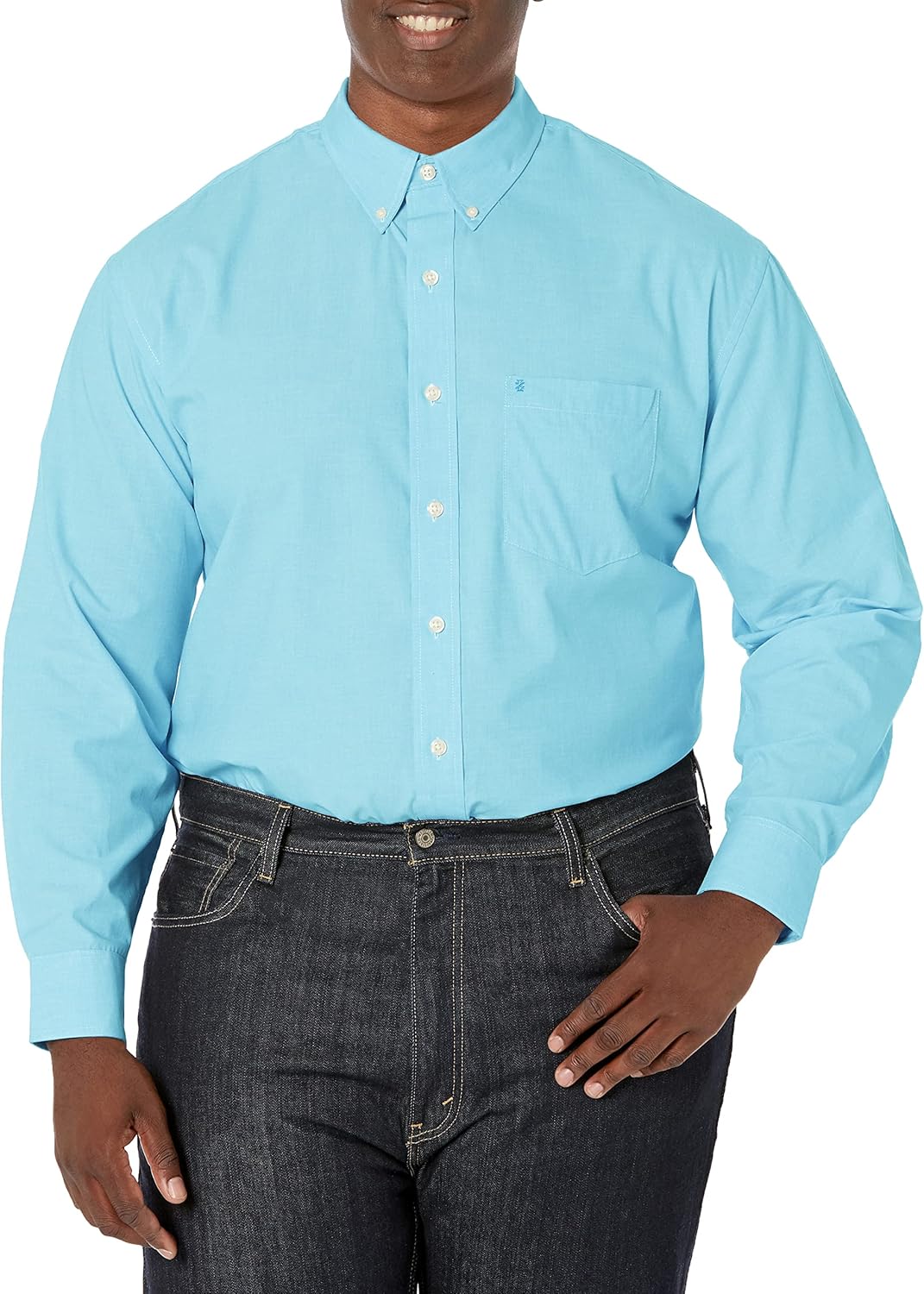 Izod Men's Big and Tall Button Down Long Sleeve Stretch Performance Solid Shirt