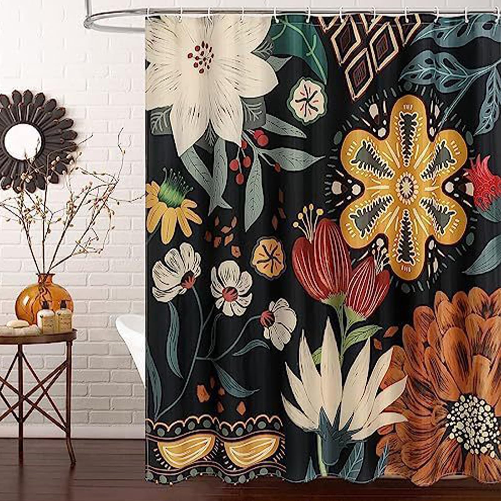 FAIRYGATE Duschvorhang Schwarz Duschborhang Duschvorhang Modern Duschvorhänge 180 x 180 cm Anti Schimmel Wasserdicht Polyester Stoff Waschbar Bad Vorhäng für Badzimmer mit 12 Haken B9228