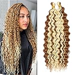 Eerya Long Curly Braiding Hair 18 Inch 2 Packs Deep Ocean Wave Crochet Hair for Black Women Deep Wave Braiding Hair for Boho Braids18 inch, P30/613