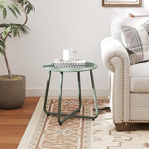 Miniatura 9 de HollyHOME - Mesa auxiliar redonda lateral para patio pequeña de metal para aperitivos