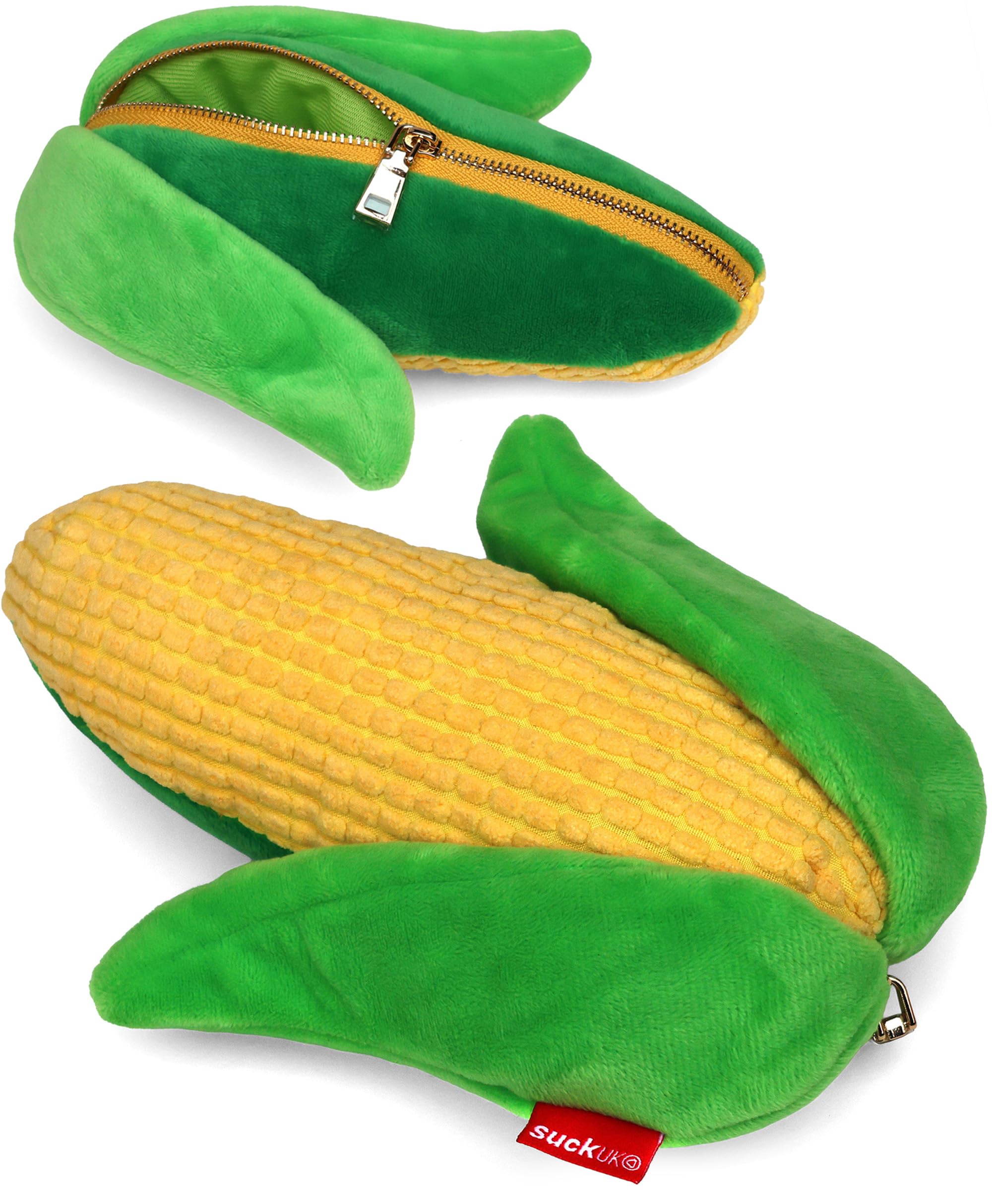 Suck UK Plush Sweetcorn Zip Pouch | Corn Shaped Pencil Case | Makeup Bag | Back to School Supplies | Stationery | Cute Accessories | Cosmetic Organizer | Gold Zipper | Novelty Gift for Food Lovers