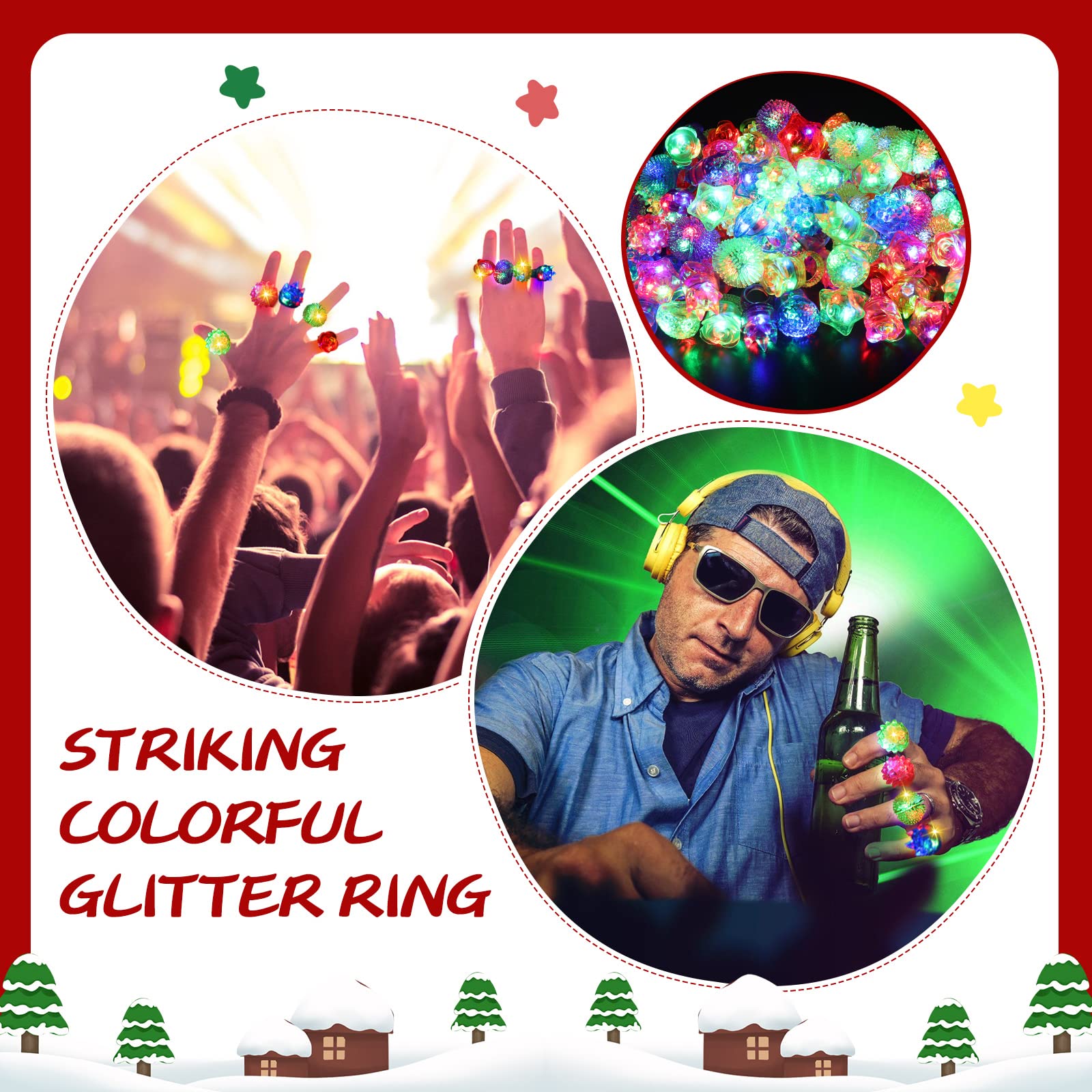 Leyndo LED-Leuchtringe, Bumpy Jelly Rubber Rings, Glow Ring LED Glow in the Dark Party Favors Finger Lights for Kids Birthday Christmas Party Supplies Concert Shows