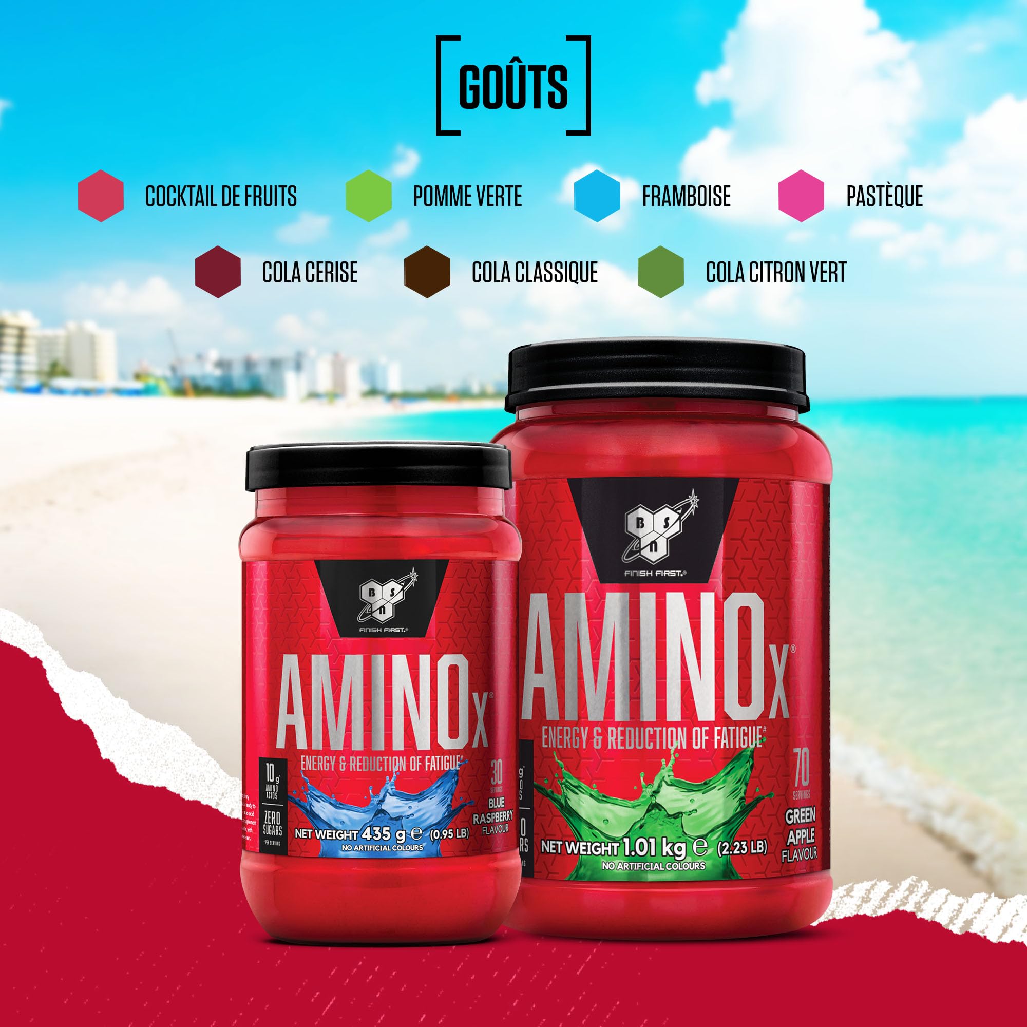 BSN Nutrition Amino X Complément avec vitamine D, vitamine B6 et acides aminés, Goût Cocktail de fruits, 30 portions, 435 g