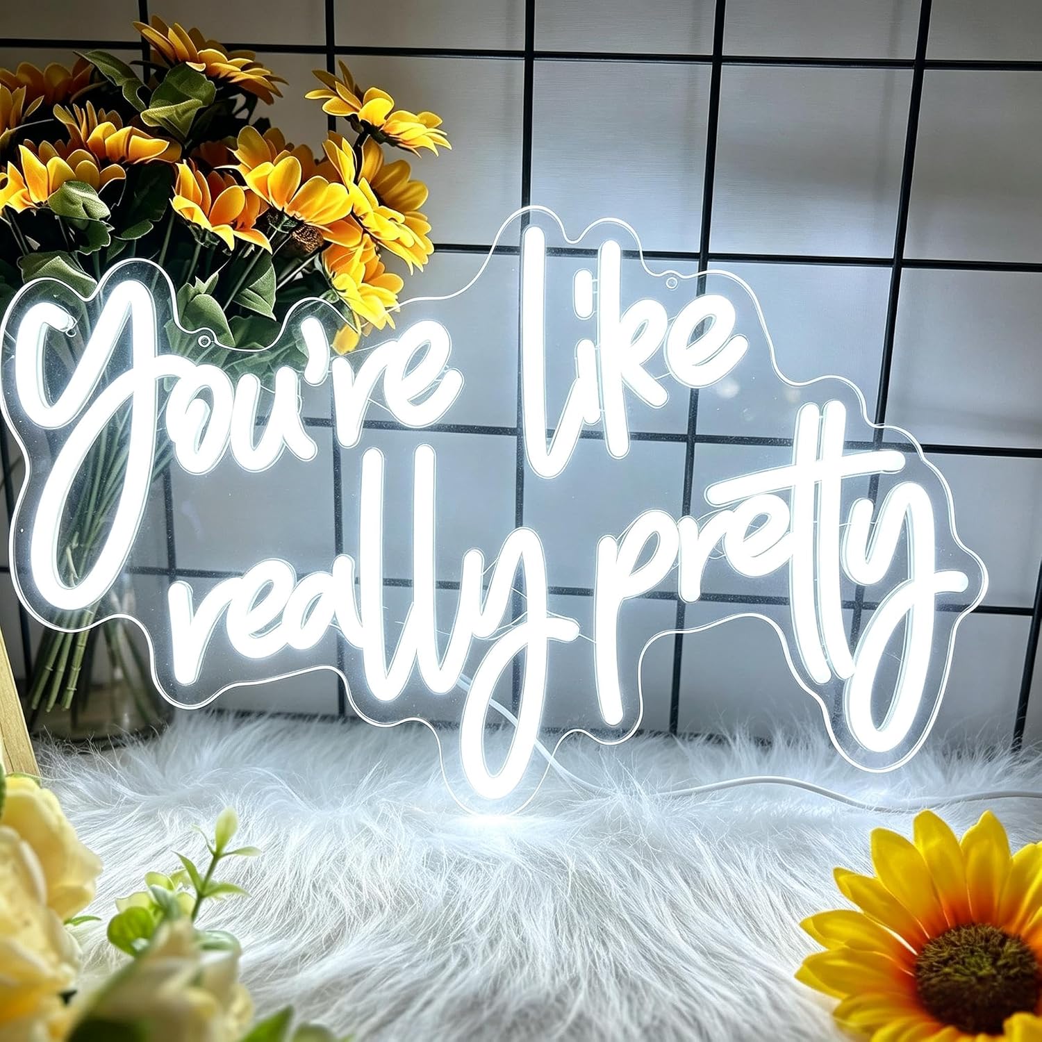 You Are Like Really Pretty White LED Neon Sign, USB Powered Dimmable Decorative Neon Light Home Living Room Girl Bedroom Vanity Wall Table Decor Party Gift 16.9 x 9.1 In