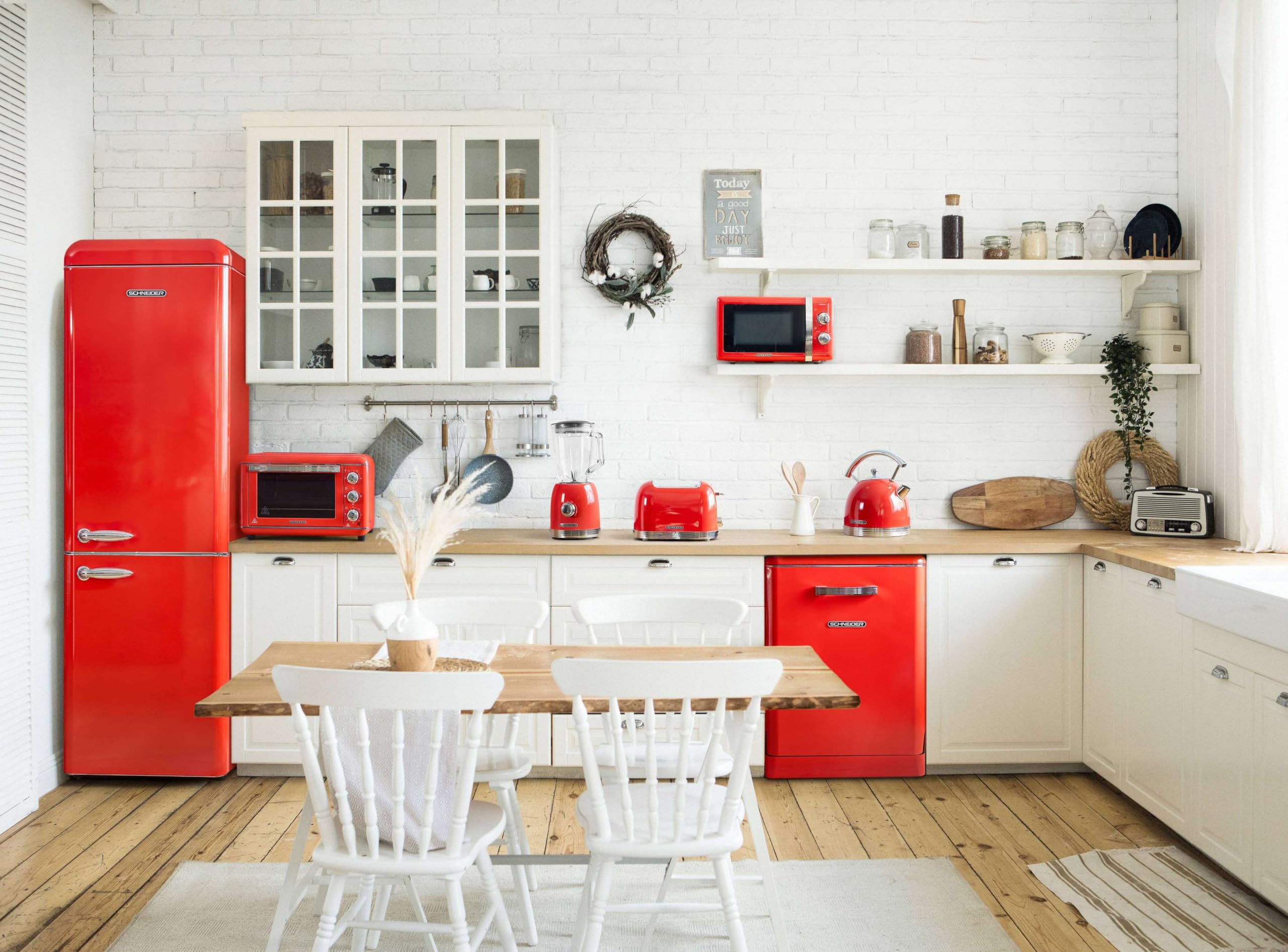 Schneider SCCB250V-RE - Réfrigérateur combiné 249L Vintage Rouge