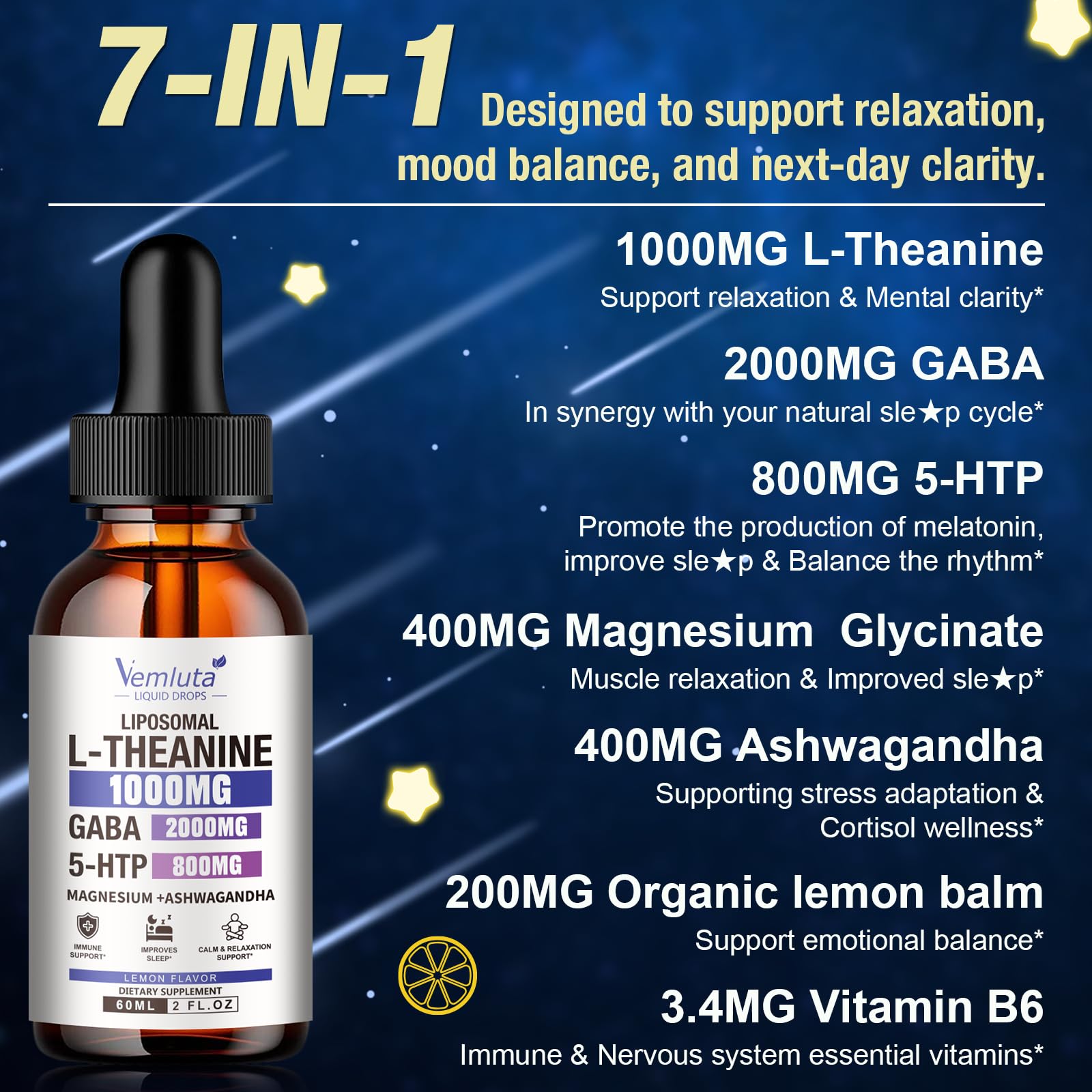 2 Packs Liposomal GABA + L Theanine 1000mg ＆5-HTP Sleep Supplement Liquid with Magnesium, Ashwagandha for Brain＆ Mood Stabilizer,Natural Zzz- Non-Drowsy Support Made for Men & Women, 4 FL Oz — Amazon image 3
