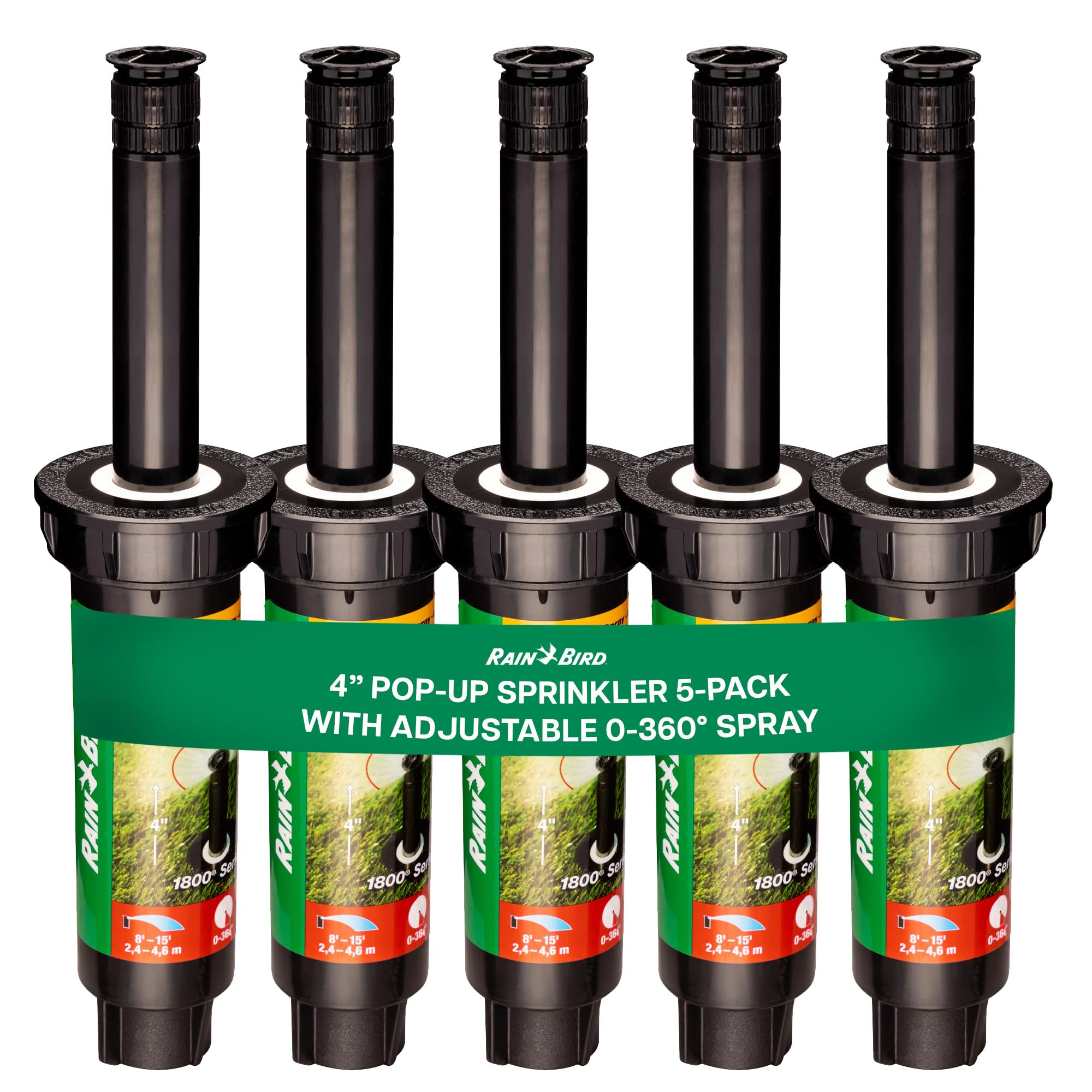 Rain Bird 1804VAN - 4" Professional Pop-up Sprinkler - 5 Pack - Adjustable Pattern (0 to 360 Degrees)