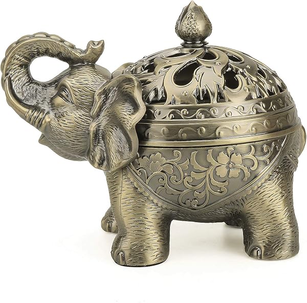 K COOL Bronze Elephant Backflow Incense Holder with Lid