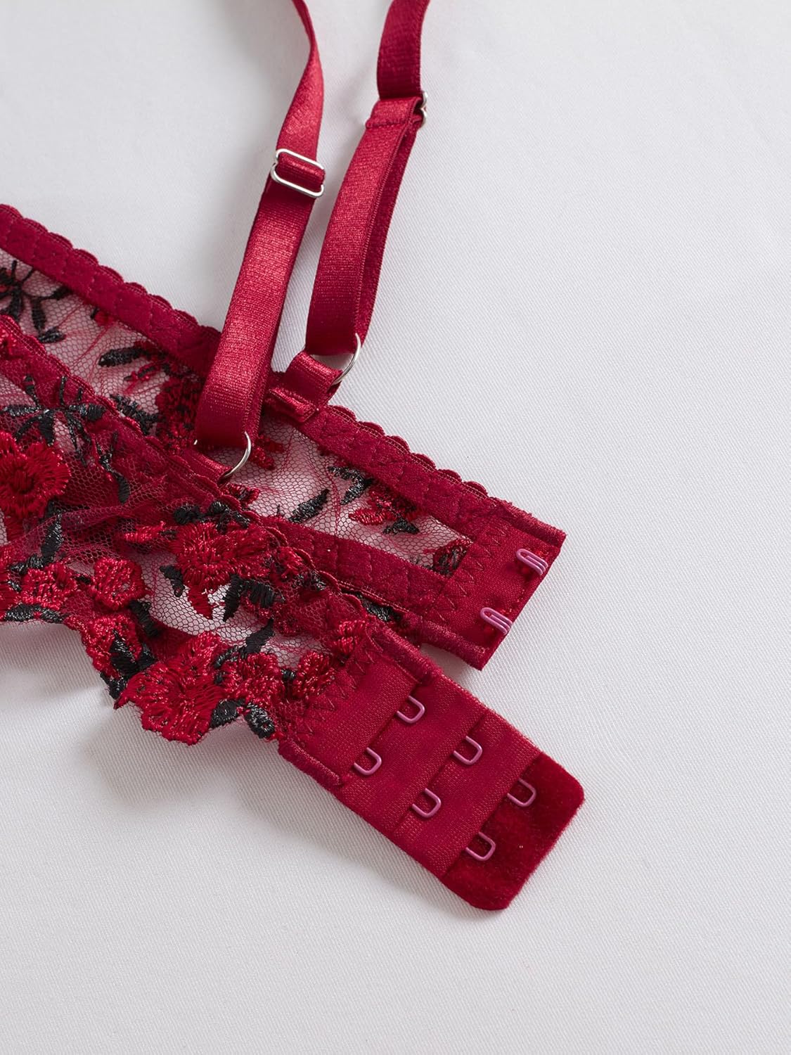 Sexy Floral Embroidered Flower Mesh Underwire Push Up Lingerie Set