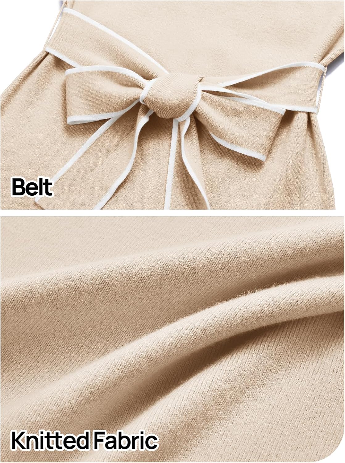 MEROKEETY Women's 2026 Long Sleeve Midi Sweater Dress Fall Winter Spring Mock Neck Contrast Tie Waist Bodycon Knit Dresses - Image 5