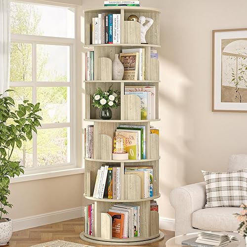Miniatura 11 de Aheaplus Estantería giratoria de 6 niveles, torre de estantería giratoria de madera, estantería redonda giratoria de 360 grados, estante giratorio