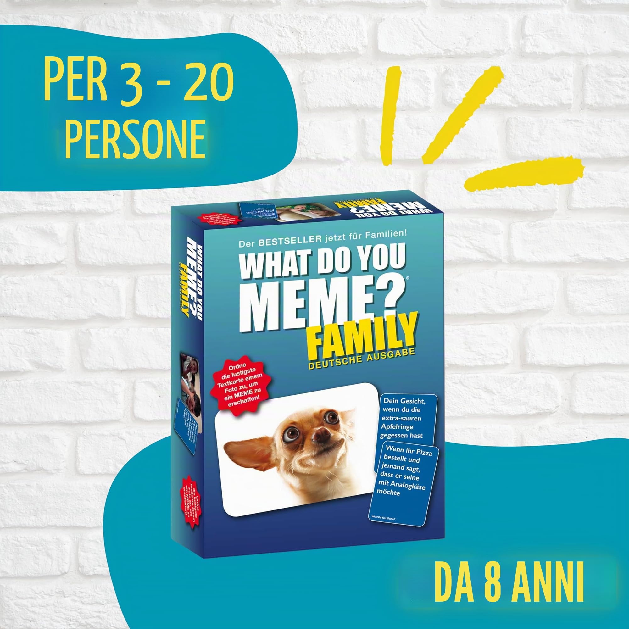 HUCH! | 882592 | What DO You Meme? Family | edizione tedesca gioco di famiglia | gioco per feste | per 3-20 giocatori a partire dagli 8 anni | con molti nuovi meme per un divertimento ancora più