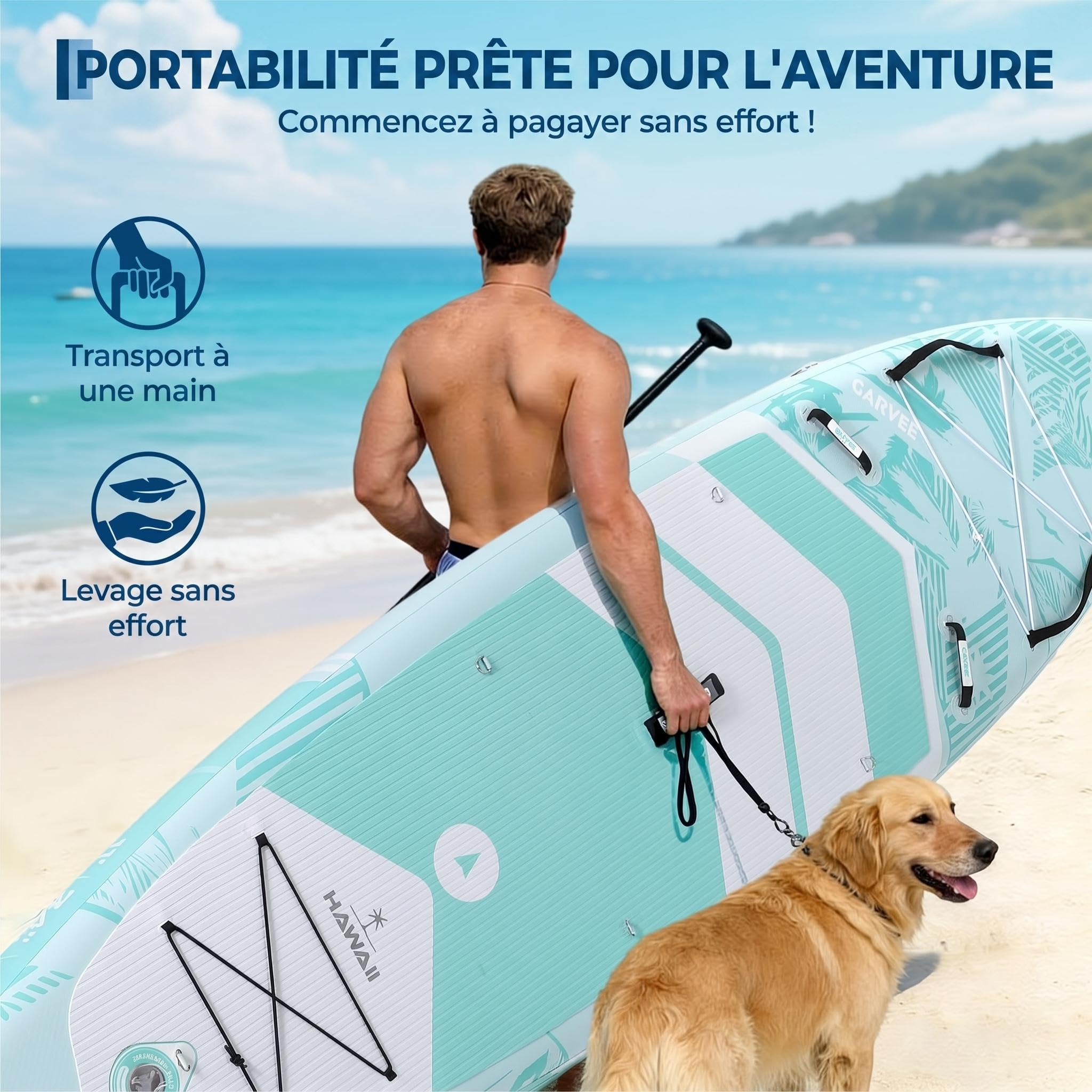 Garvee Sup Gonflable Haut de Gamme - Planche Debout Paddle avec Support caméra, pagaie réglable, Accessoires complets, Stable et Durable - Facile à Transporter - Taille 335×86×15 cm