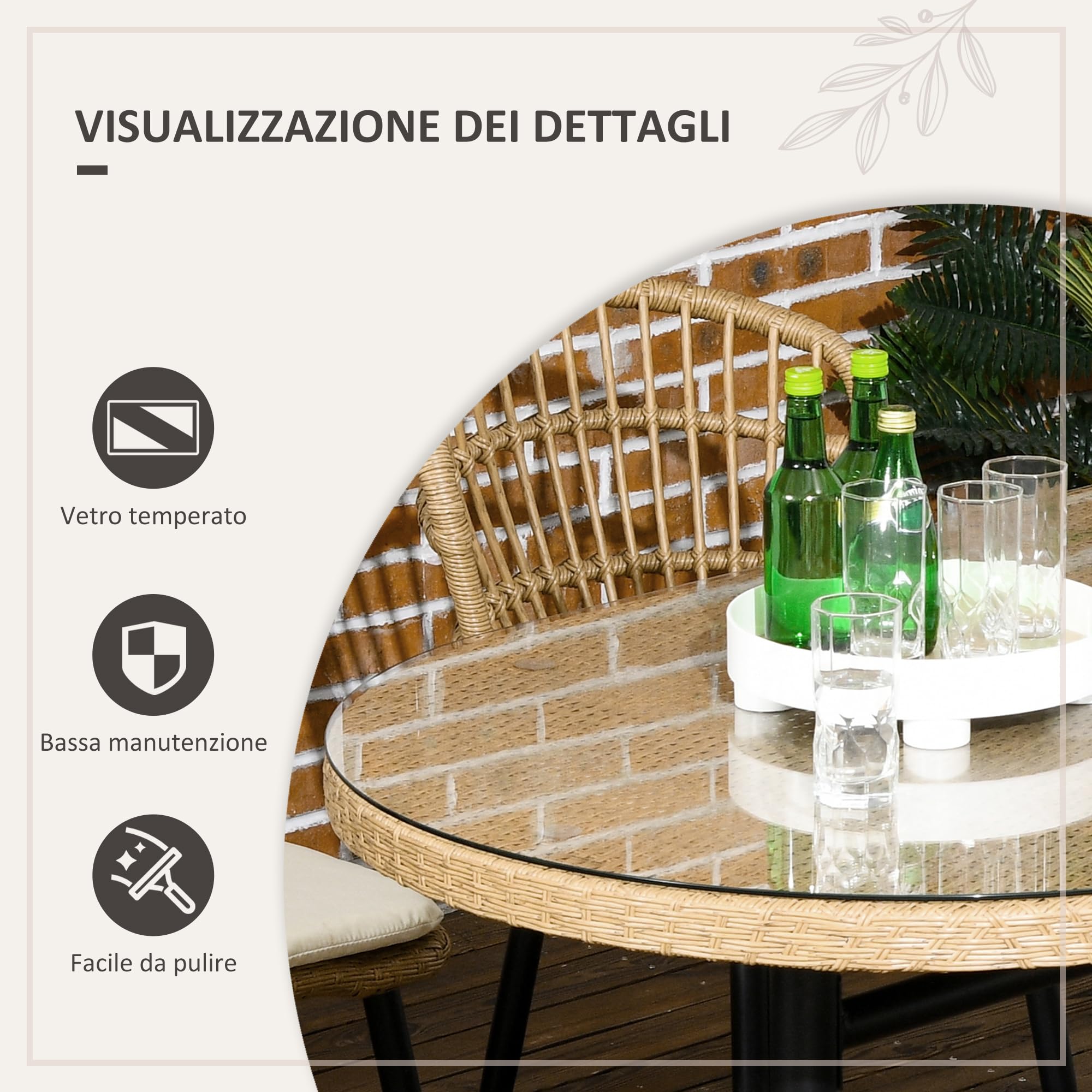 Outsunny Set da Giardino 7 Pezzi in Rattan PE, Set da Esterno con Tavolo da Pranzo e 6 Sedie con Cuscini, Beige, Nero e color Legno
