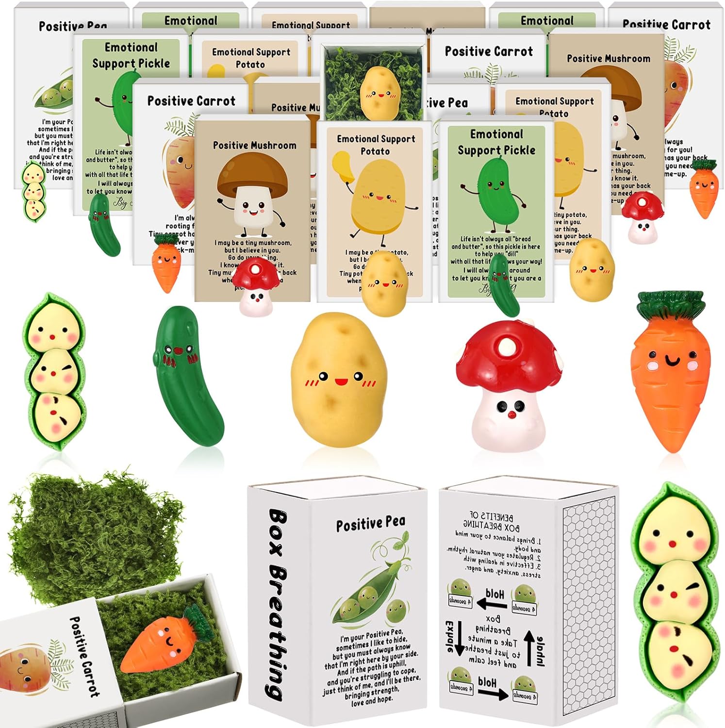 75 Set Bulk Employee Appreciation Gift for Social Worker Coworker Office Thank You Small Funny Desk Pets Cute Resin Ornament Party Favor Positive Volunteer Emotional Card Box (Mushroom)