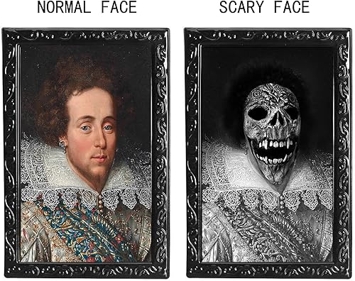 Miniatura 9 de Paquete de 4 marcos de fotos de Halloween de 10.2 x 14.5 pulgadas con expresión de rostro cambiante en 3D, para decoración de fiestas de terror,