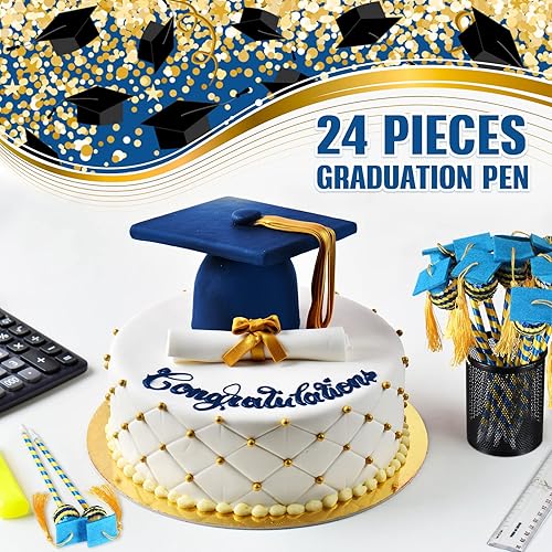 Miniatura 4 de 24 bolígrafos de graduación con borlas doradas, forma redonda, lentejuelas, tinta negra, para graduación, decoración de fiesta para niños,