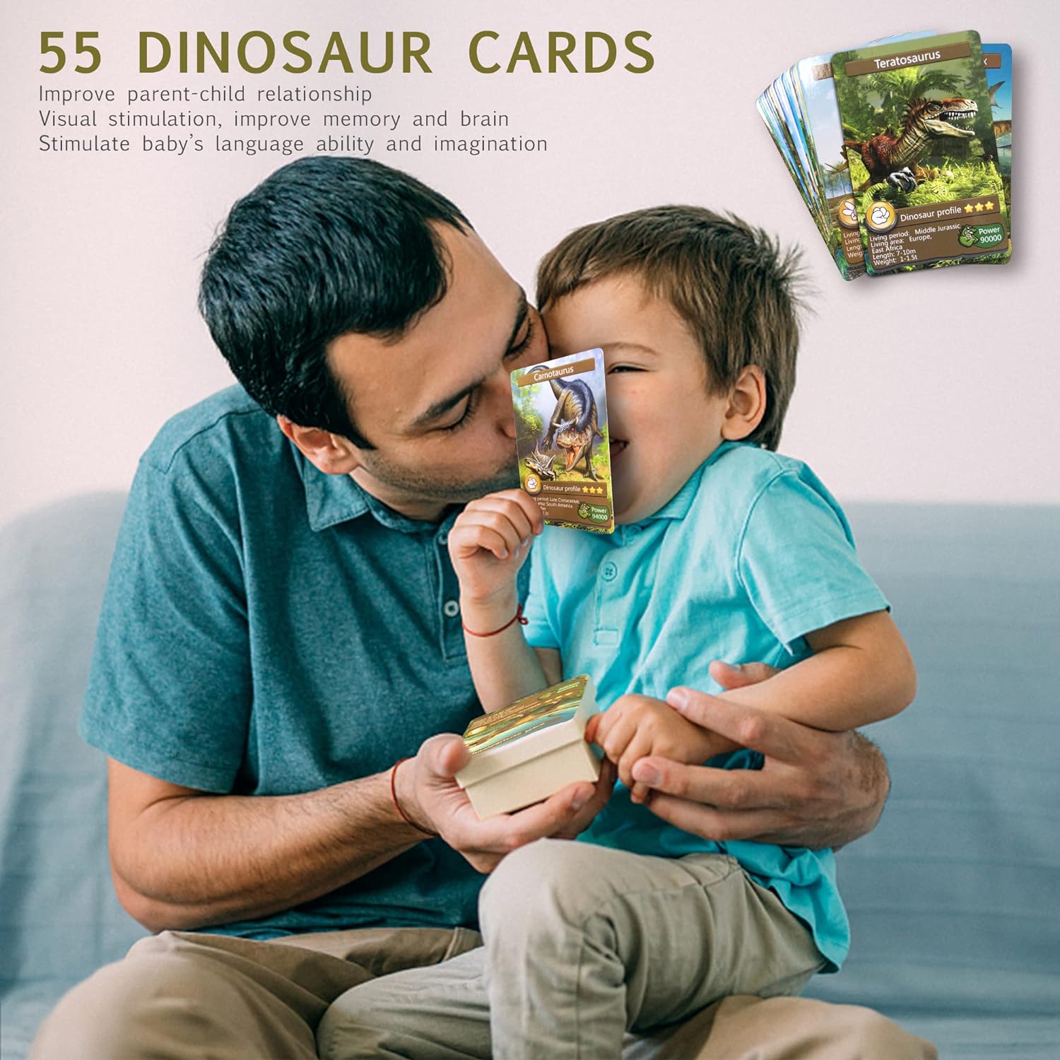 55PCS Dinosaur Flash Cards for Kids, Educational Learning & Recognition Toy, BPA-Free Collectible Cards, for Boys Girls 3-8