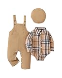 Baby Boy Clothes Flannel Plaid Bodysuit+Corduroy Overalls+Beret Hat 3Pcs Fall Winter Outfits for 3-24 Months Boys