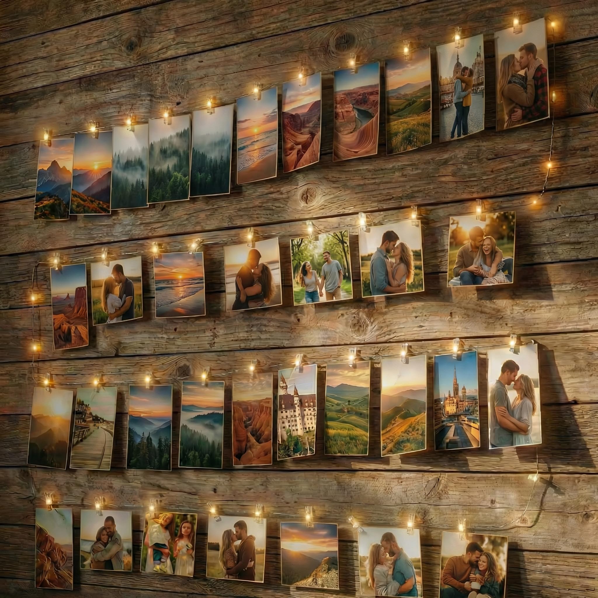 BG9D LED Fotoclips Lichterkette 6M 60Led Warmweiß mit 30 Klammern und 15 Haken an der Wand Timer 2 Modi für Zimmer Deko Fotos Wand Wohnzimmer, Weihnachten, Hochzeiten, Party Warmweiß