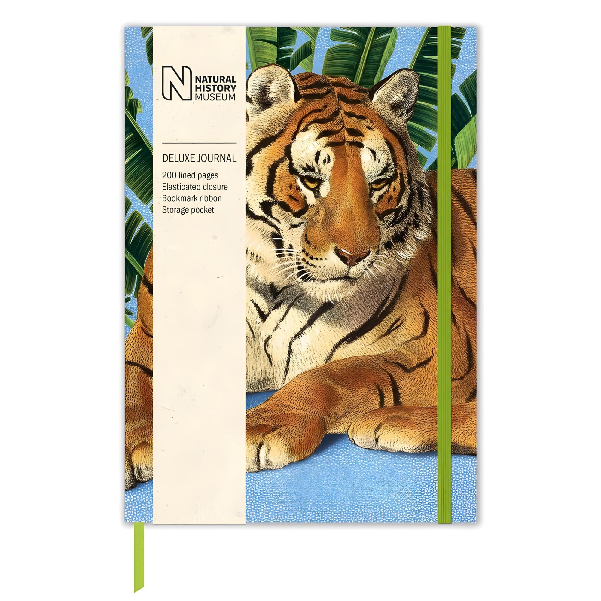 Museums & Galleries Hardcover Journal Notebook - 185 x 130mm - Tiger Illustrated Design - Natural History Museum - Artistic Stationery - Elasticated Closure