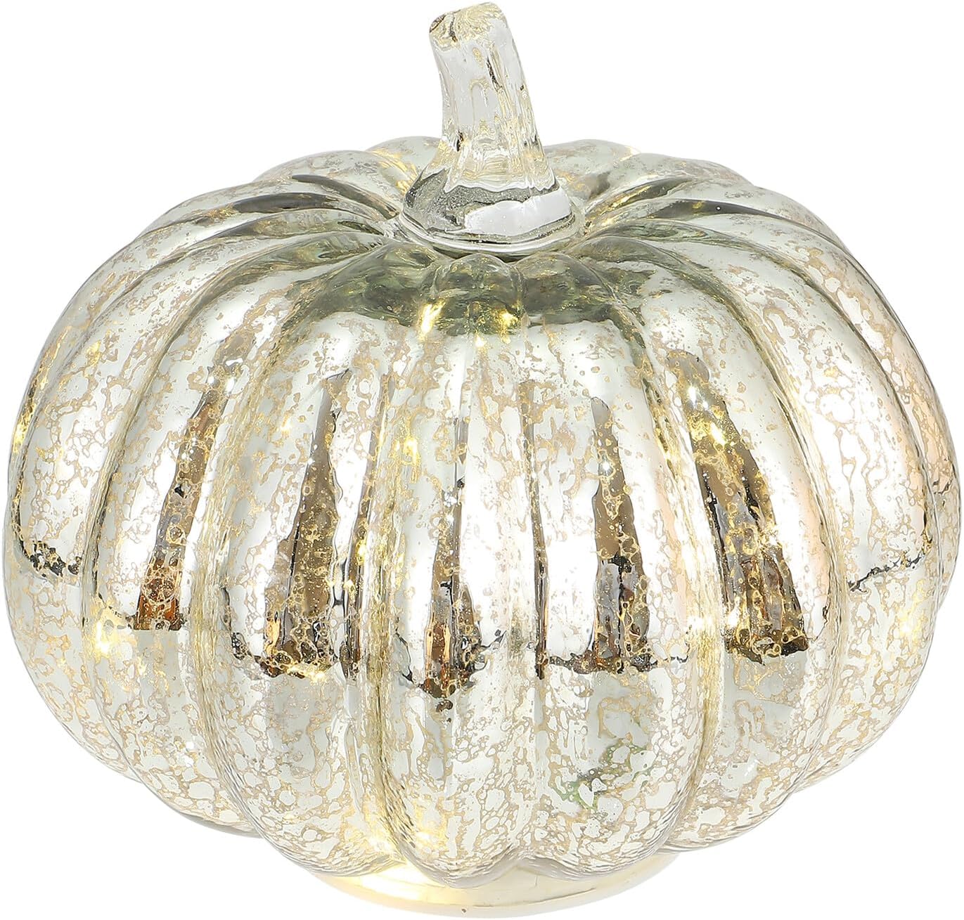 FUOYLOO Halloween Pumpkin Lamp Glass Lantern Flickering LED Lights Silver Pumpkin Centerpiece for Fall