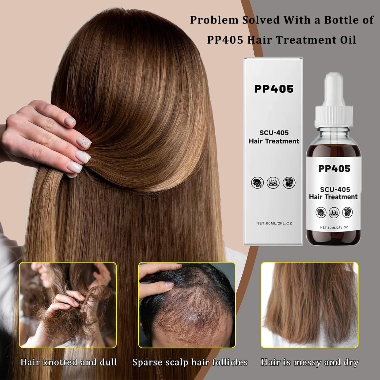 PP405 Hair Treatment, SCU-405 Hair Growth Oil, Infused with PP405 for Hairloss & Baldness, Hair Growth Serum for Women & men (2PCS) - Image 5