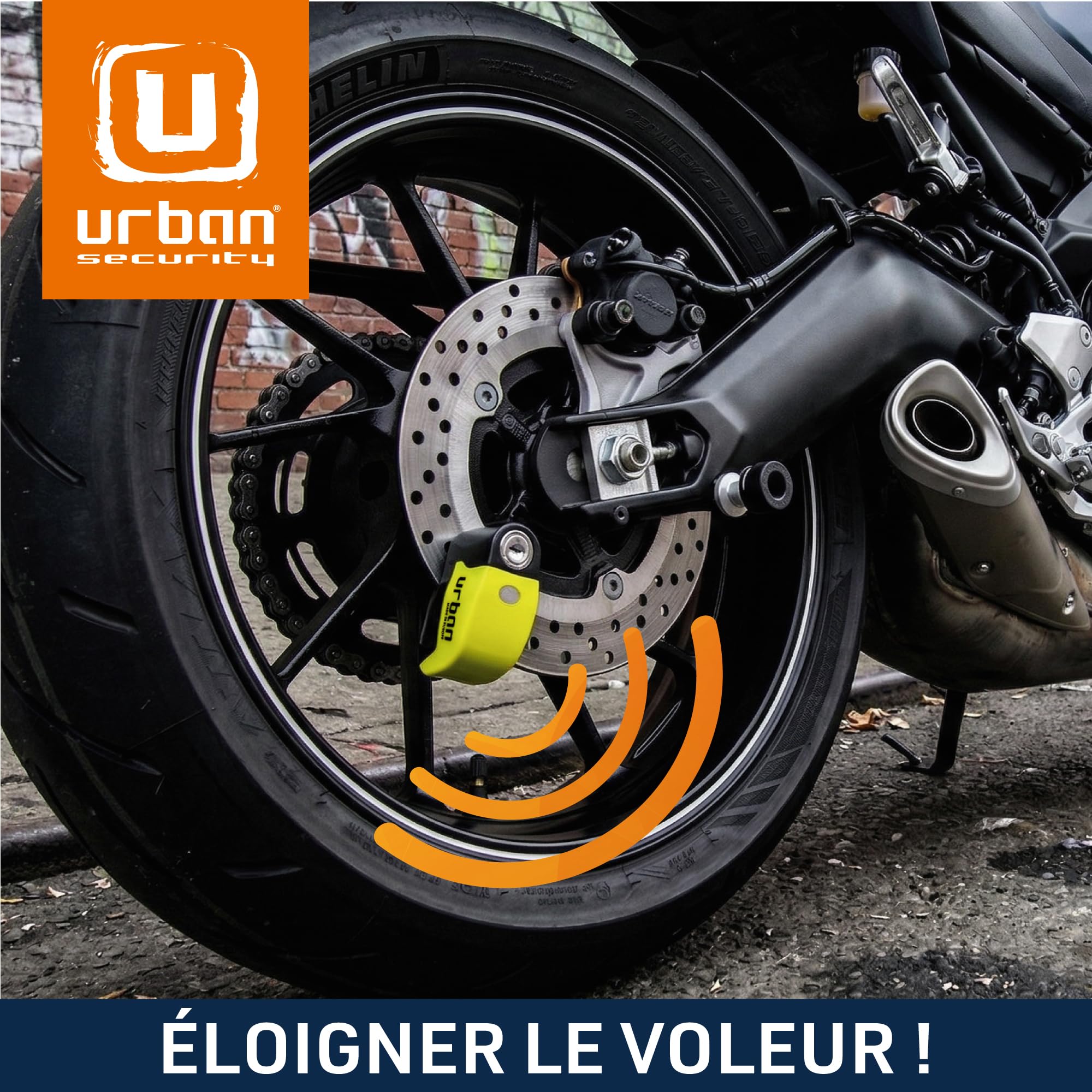URBAN UR6 Antivol Moto, Bloque Disque avec Alarme intelligent | Plus Efficace | Hi-Tech, 120dB, LED, Warning, Sensibilité A+, Trés Étanche, Batterie Long Durée, Cadenas Bloc 6mm Universel Scooter Vélo