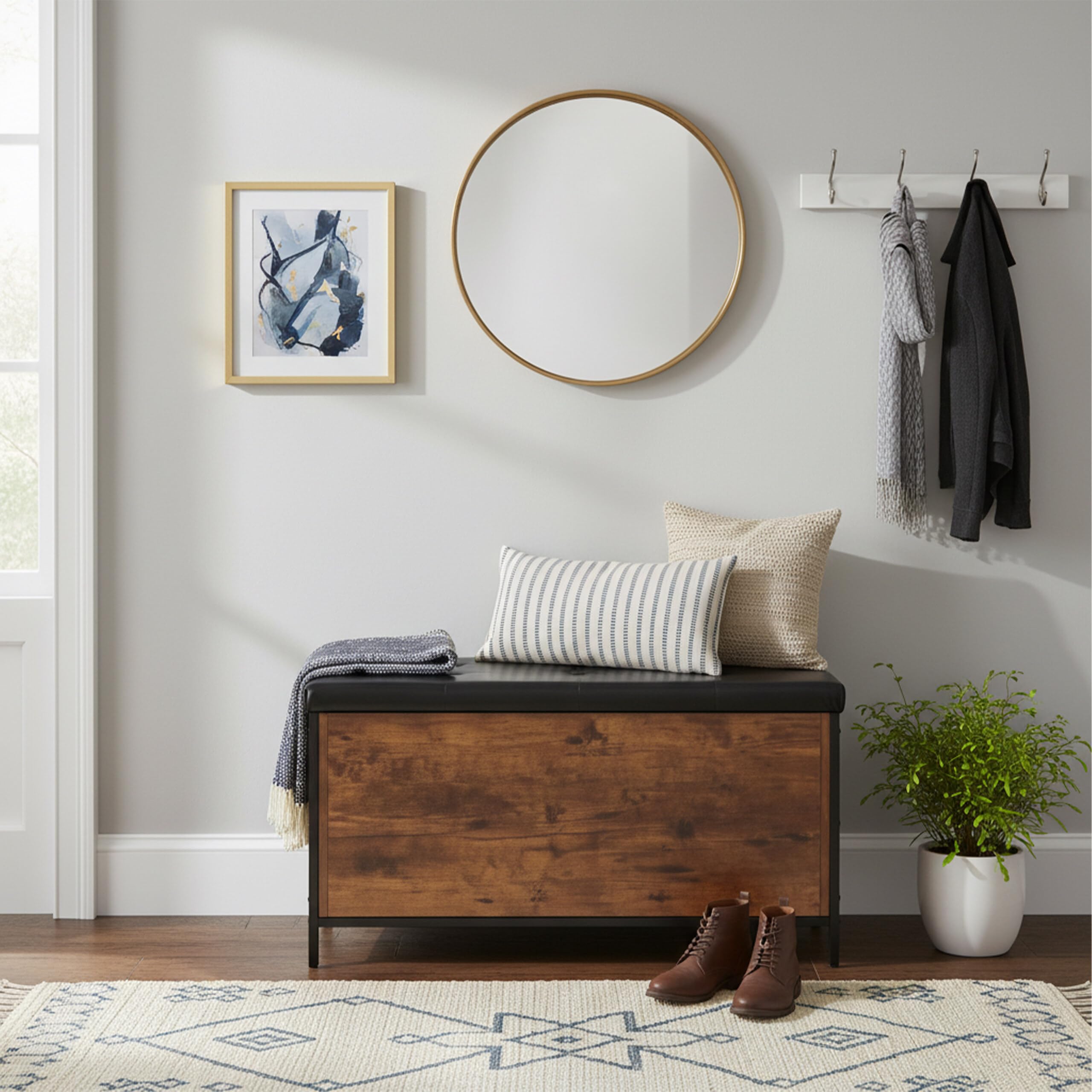 Relaxdays Panca Contenitore, Imbottita in Ecopelle, Industrial, 50x80x40 cm, Ingresso, Marrone