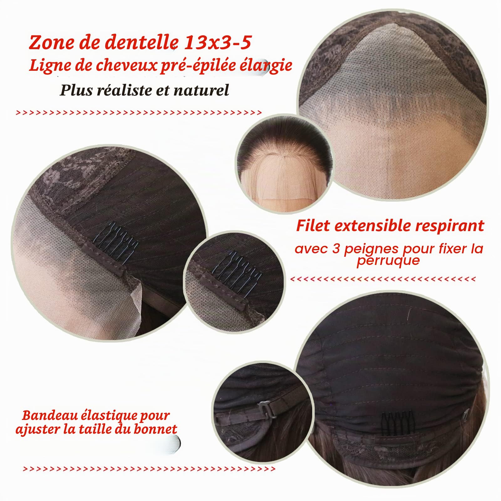 Perruque blonde miel marron clair longue et raide synthétique avec dentelle frontale pour femme noire, raie au milieu naturelle, 33 x 7.6 cm, usage quotidien (blond miel, droit)