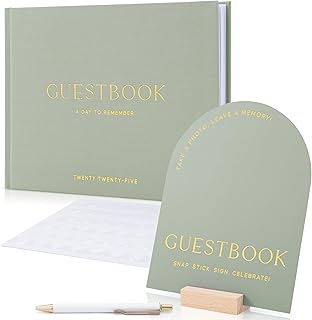 Personalized 2025 Wedding Guest Book Set: Linen Photo Album with Pen, Sign & Photo Corners