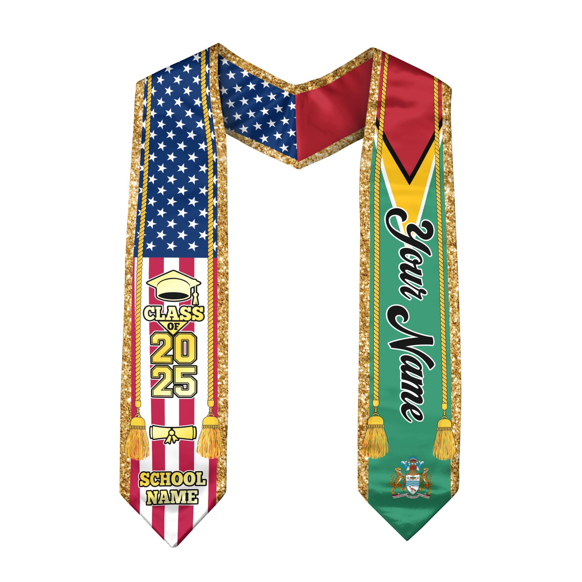 Guyanese Graduation Sash, Custom Guyanese American Flag Graduation Sash 2025, Guyana Graduation Stole 1