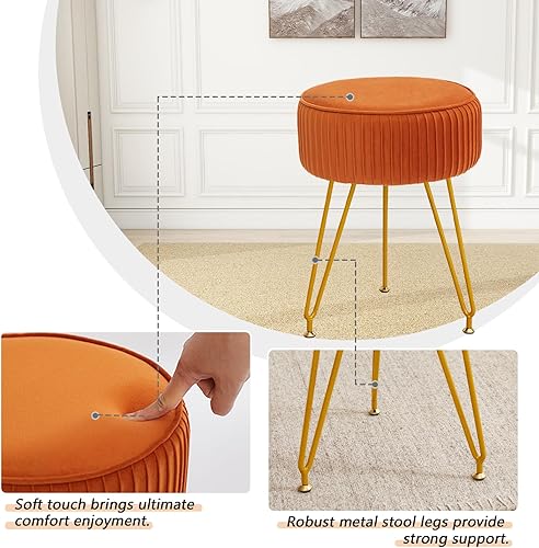 Miniatura 4 de Leesingdo Taburete de Tocador de Terciopelo, Otomana Moderna Reposapiés con Patas Doradas Ajustables, Silla de Maquillaje para Tocador, Silla de