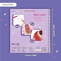 Vista 2 de BSCOOL - Libro de dibujo, colorear y actividades. Crea peinados con pegatinas y guías. Cuaderno de bocetos de diseño de moda para niños de 5 años